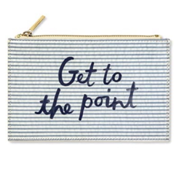 Kate Spade Seersucker Pencil Case Zip Pouch Navy Blue Office School Supplies NWT - Picture 2 of 6